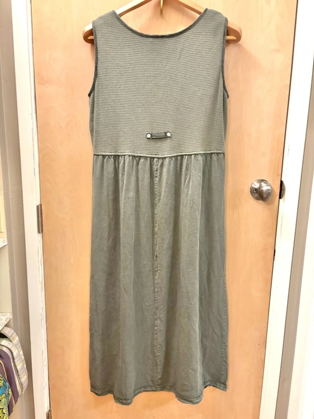 Vintage CDC Petites Green Maxi Dress Size 12 Cotton Abalone Buttons Spring - Picture 3 of 10